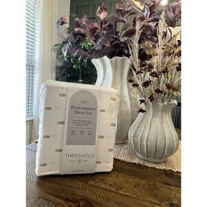 Queen 400 Thread Count Performance Sheet Set Ivory/Khaki Ikat Block - Threshold